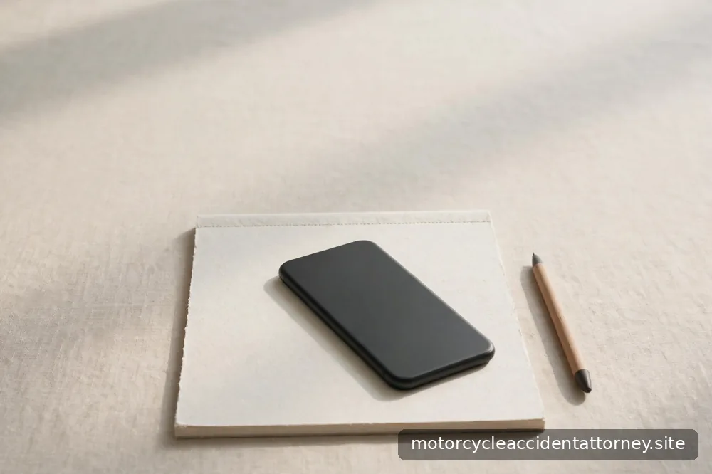 A smartphone lying on a notepad with a pen beside it on a desk in soft daylight