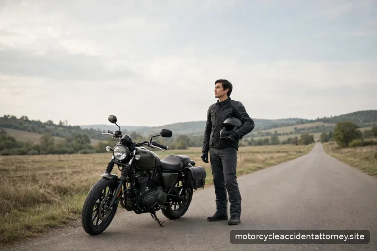 Calm editorial illustration for the guide 'Dealing With Insurance Adjusters After a Motorcycle Crash'