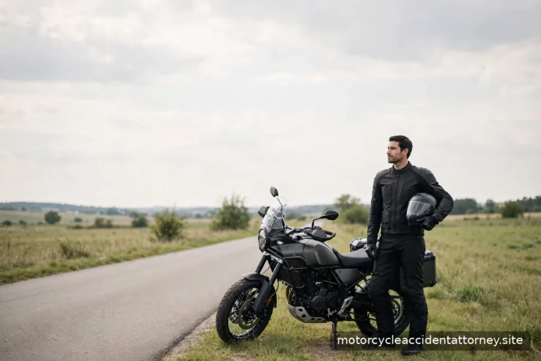 Calm editorial illustration for the guide 'When Do People Typically Consult a Motorcycle Accident Attorney?'