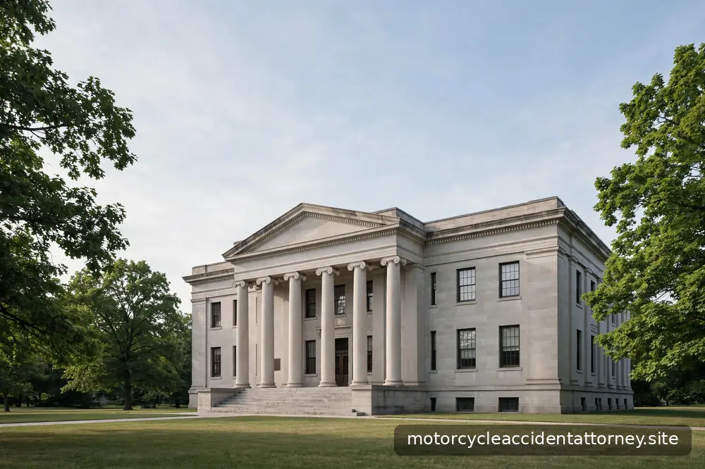A calm courthouse exterior photographed in daylight