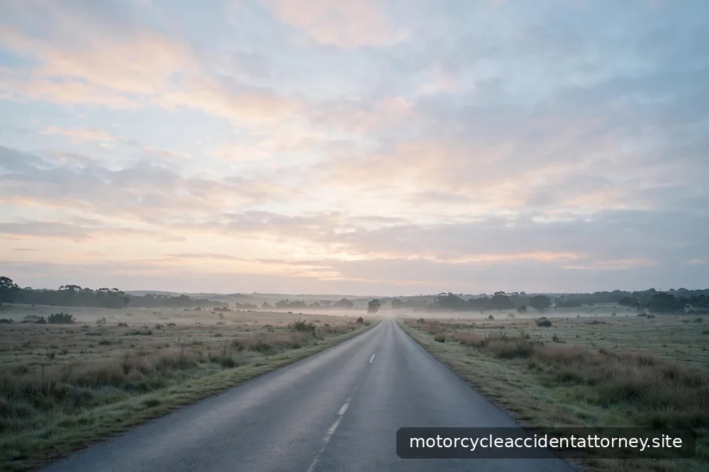 An empty road at dawn stretching toward the horizon