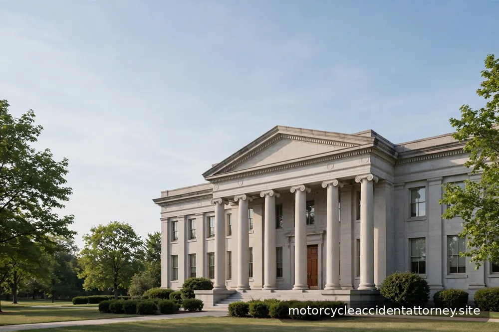 A courthouse facade photographed in calm daylight